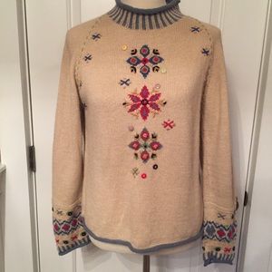 CHASKA SWEATER LLAMA COWL TURTLENECK CREAM Size M